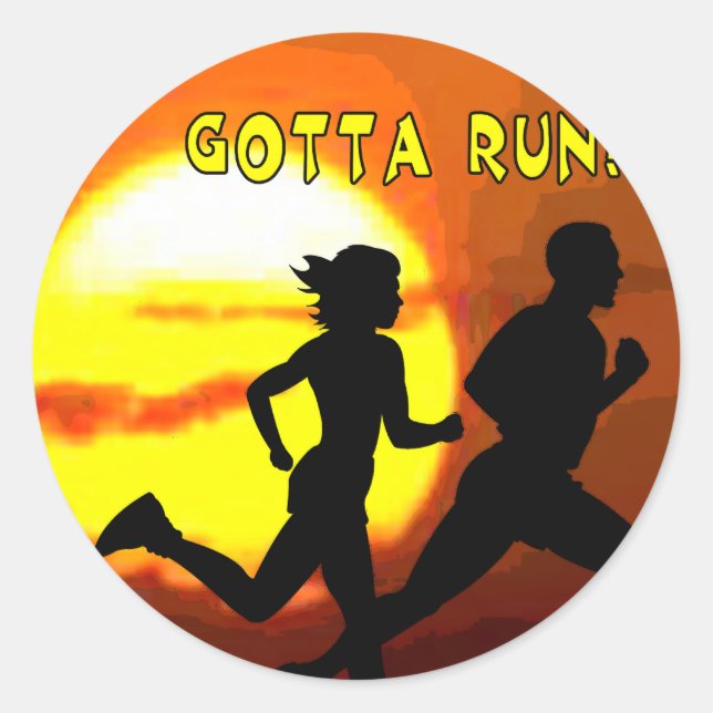 LÄNDLICHE BRIEFMARKE MOTTO - GOTTA RUN! RUNDER AUFKLEBER (Vorderseite)