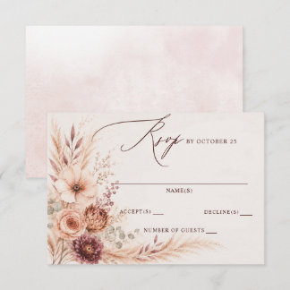 Ländliche Burgunder-Pampas-Blumen-Herbsthochzeit RSVP Karte