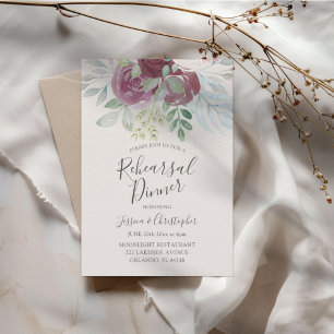 Ländliche Burgunderrosen-Hochzeitsprobe-Dinner Einladung
