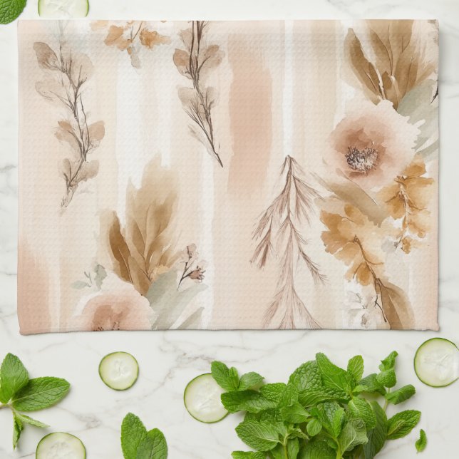 Ländliche Creme Boho Blumen Geschirrtuch (Gefaltet)