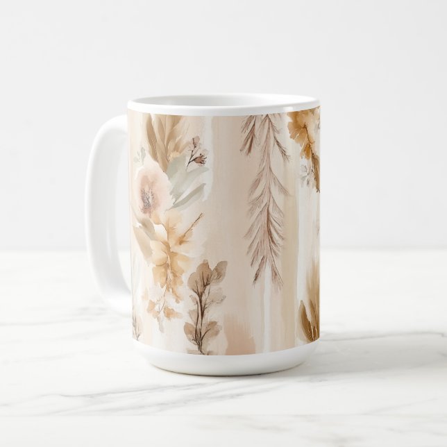 Ländliche Creme Boho Blumen Kaffeetasse (Vorderseite Links)
