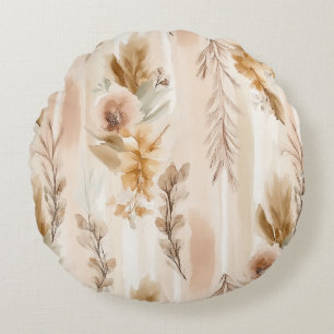 Ländliche Creme Boho Blumen Rundes Kissen