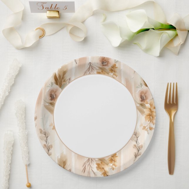Ländliche Creme Boho Florale Hochzeitsdusche Pappteller (Hochzeit)