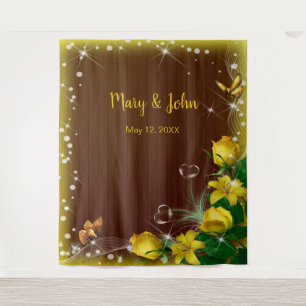 Ländliche dunkle Holz gelbe Blumen Hochzeit Hinter Wandteppich