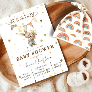 Ländliche Einladung für Baby Jungen - Häschen