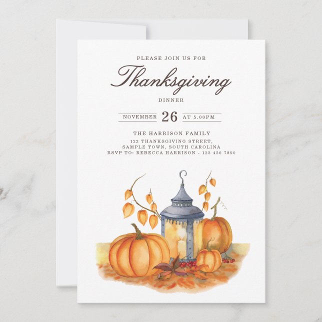 Ländliche Einladung zum Thanksgiving-Dinner mit Kü (Vorderseite)