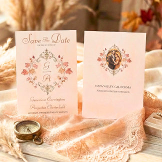 Ländliche Eleganz Herbst Aquarell Blätter Foto Save The Date