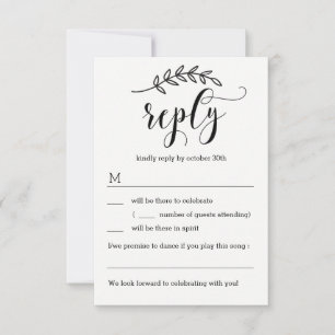 Ländliche Eleganz Hochzeits-Antwort ohne Menüoptio RSVP Karte