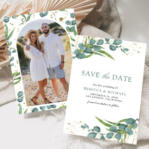 Ländliche Eukalyptus-Foto-Hochzeit Save The Date