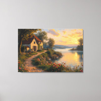 Ländliche Farmhouse-Sonnenaufgang-Landschaft Leinwanddruck