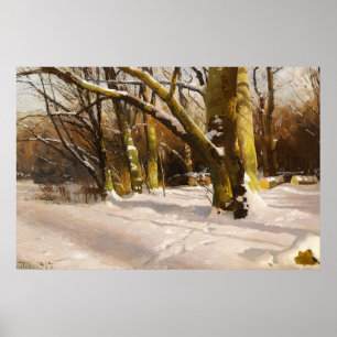 Ländliche Farmhouse-Winter-Sonnenbaum-Landschaft Poster