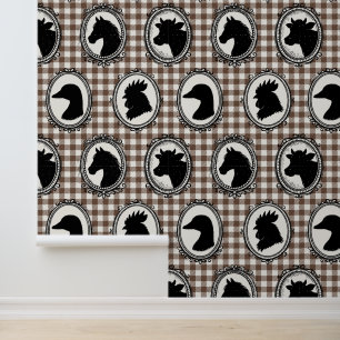 Ländliche Farmküche Barnyard Gingham Schwarz & Moc Tapete