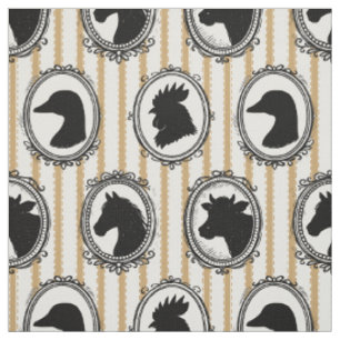 Ländliche Farmtier-Silhouette Scheune Schwarz Khak Stoff