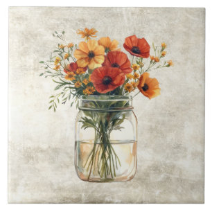 Ländliche Florale Mohnblumen in einer antiken Vase Fliese