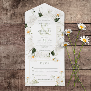 Ländliche Gänseblümchen & Weiße Blumen Kein Abende All In One Einladung