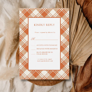 Ländliche gedämpfte orange karierte Gingham-Hochze RSVP Karte