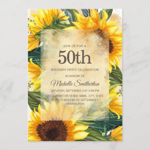 Ländliche gelbe Sonnenblumen zum 50. Geburtstag Einladung