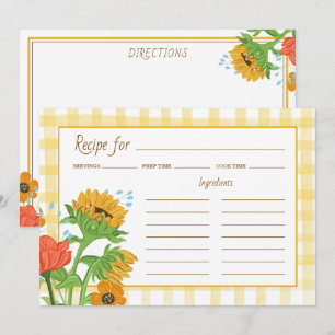 Ländliche Gingham-Sonnenblumen-Rezeptkarte Dankeskarte