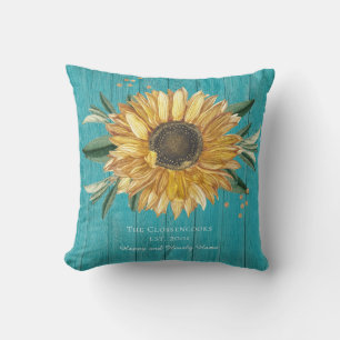 Ländliche goldene Sonnenblume Blaugrün Scheunenhol Kissen