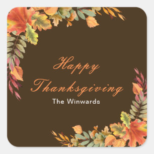 Ländliche Herbst Blätter Thanksgiving-Party Quadratischer Aufkleber