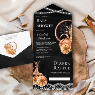 Ländliche Herbst-Boho-Kürbis-Schwarze Babyparty All In One Einladung