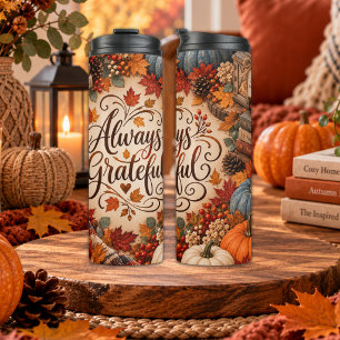 Ländliche Herbst-Illustration mit Kürbissen und Da Thermosbecher