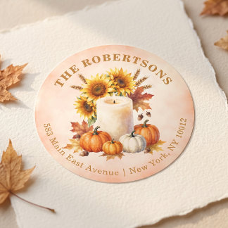 Ländliche Herbst-Sonnenblumen-Kürbis-Rücksendeadre Runder Aufkleber