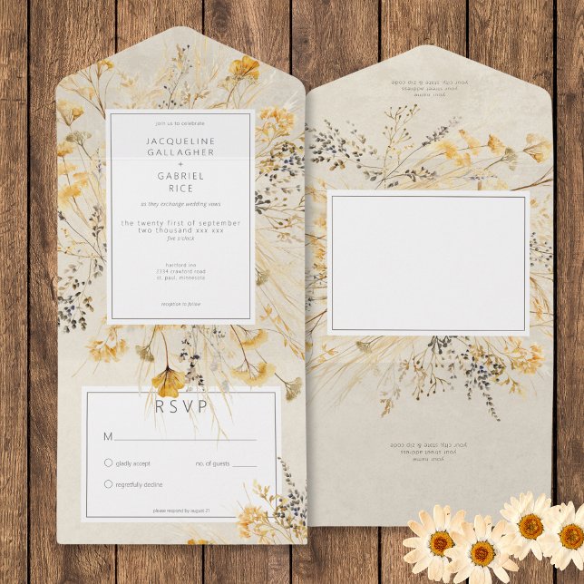 Ländliche Herbstfelder Wildblume Kein Abendessen All In One Einladung (Rustic Fall Fields Wildflower No Dinner All In One Invitation)