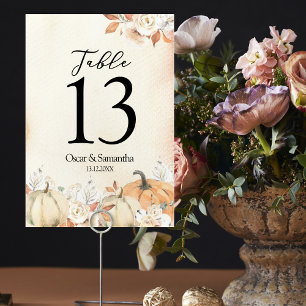 Ländliche Herbstkürbisse & Blumen Tischnummer