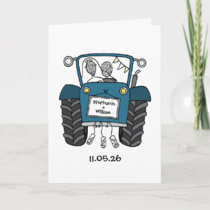 Ländliche Hochzeit mit blauem Traktor Karte