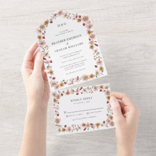 Ländliche Hochzeit mit Blumenmotiven All In One Einladung