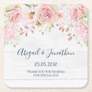 Ländliche Hochzeit mit rosa Blumen im Frühling Rechteckiger Pappuntersetzer