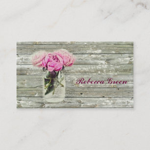 ländliche Hochzeit mit Rosen im MASON-Krug Visitenkarte