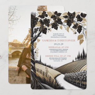 Ländliche Hochzeitsprobe im Weinberg Einladung