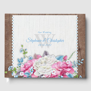 Ländliche Holz Hochzeit mit Blumen Gästebuch
