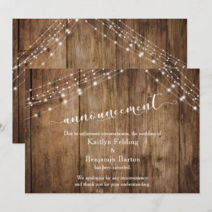 Ländliche Holz- & Lichter abgesagte Hochzeitsankün Einladung