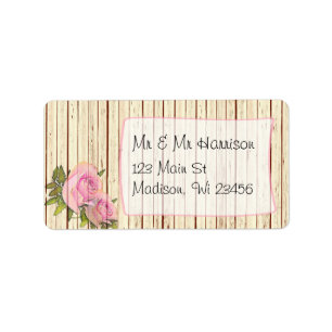 Ländliche Holz-Rosa-Rosen-Shabby-Rücksende-Adresse Adressaufkleber