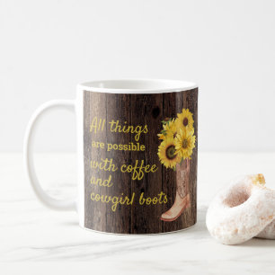 Ländliche Holz-Sonnenblumen-Kaffee-Cowgirl-Stiefel Kaffeetasse