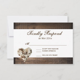 Ländliche Holzblumen-Herz-Hochzeits-RSVP RSVP Karte