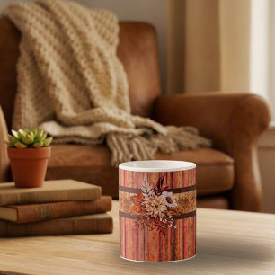 Ländliche Holzstreifen und Blumen Kaffeetasse