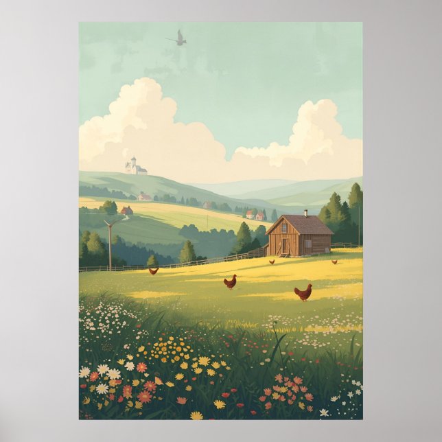Ländliche Hütte mit Wildblumen  Poster (Vorne)