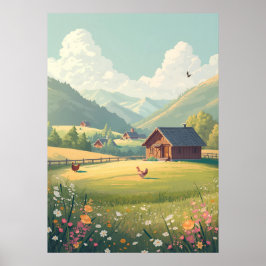 Ländliche Hütte mit Wildblumen  Poster