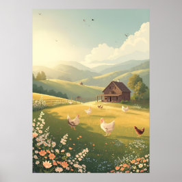 Ländliche Hütte mit Wildblumen Poster
