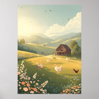Ländliche Hütte mit Wildblumen Poster
