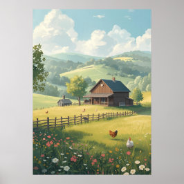 Ländliche Hütte mit Wildblumen Poster