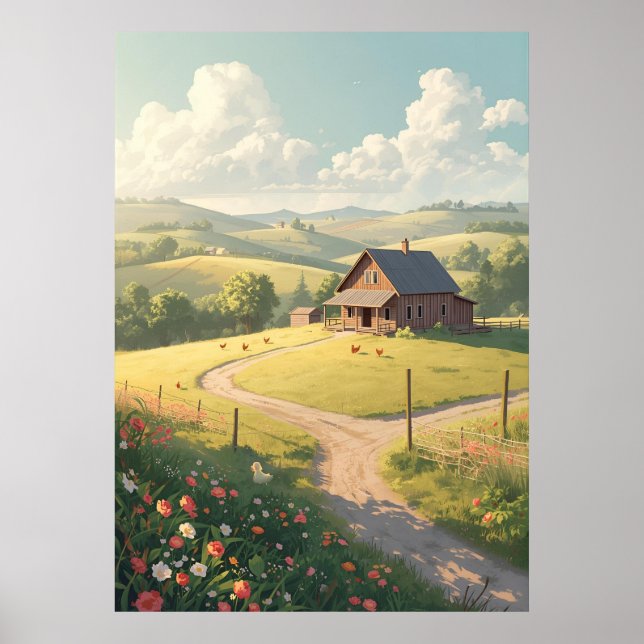 Ländliche Hütte mit Wildblumen  Poster (Vorne)