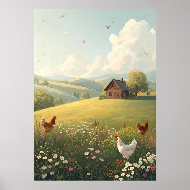 Ländliche Hütte mit Wildblumen  Poster (Vorne)