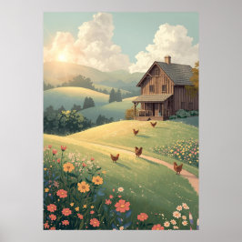 Ländliche Hütte mit Wildblumen  Poster