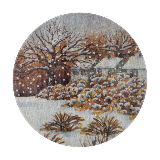 ländliche Hütten Schneeszene Weihnachtszeit Schneidebrett (Vorderseite)