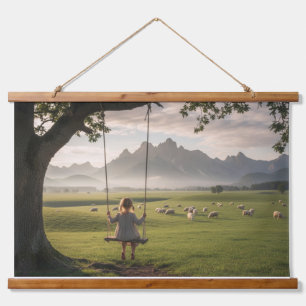 Ländliche Idylle Wandteppich Mit Holzrahmen